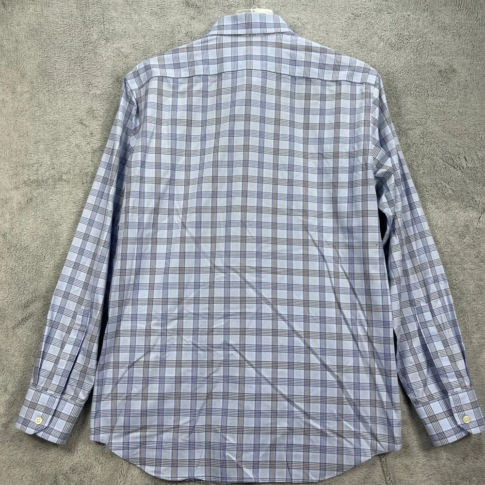 Banana Republic Button Down Men Medium Blue Plaid Non-Iron Slim Fit Long Sleeve